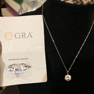 GRA 925 Moissanite Sterling Silver White Diamond Solitaire Necklace Xmas gift